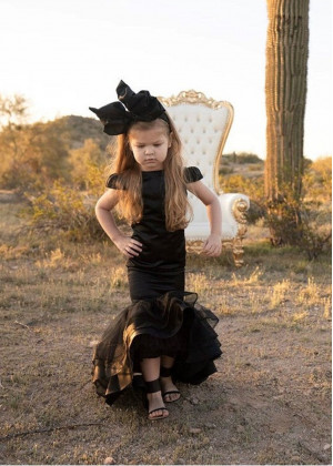 Black Satin Tulle Flower Girl Dress Birthday Party Dress